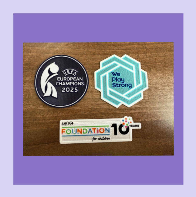 womens european champions 2025 sleeve patch set for football shirt we play strong 10 year foundation