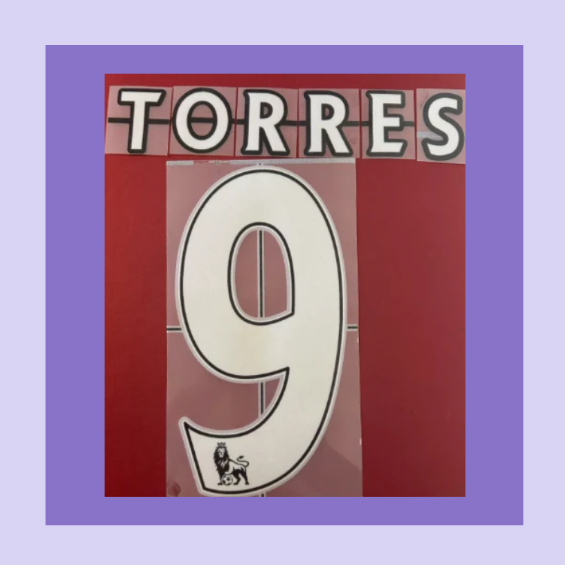 Torres #9 2007-2013 EPL Player Size Premier League White Nameset Felt Liverpool for Football Shirt