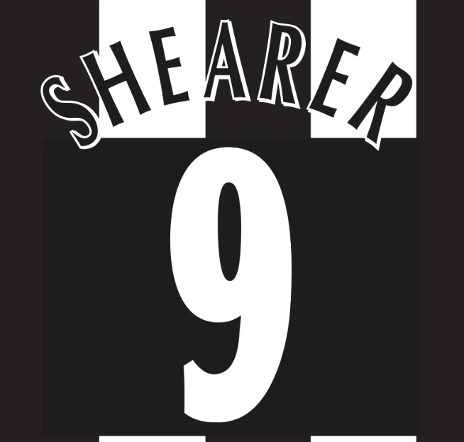 SHEARER #9 1997-2005 Newcastle Player Size Champions League Black white Nameset