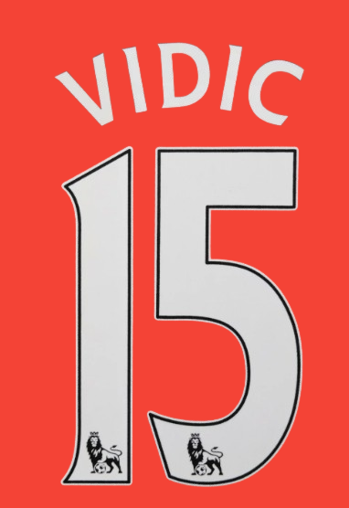 Vidic 15 2007-2017 EPL NAME AND NUMBER SET, Home Away Manchester united UK