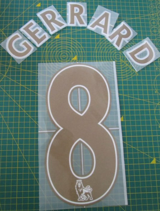 GERRARD #8 2008-2009 Player Size Premier League Gold Nameset UK Liverpool