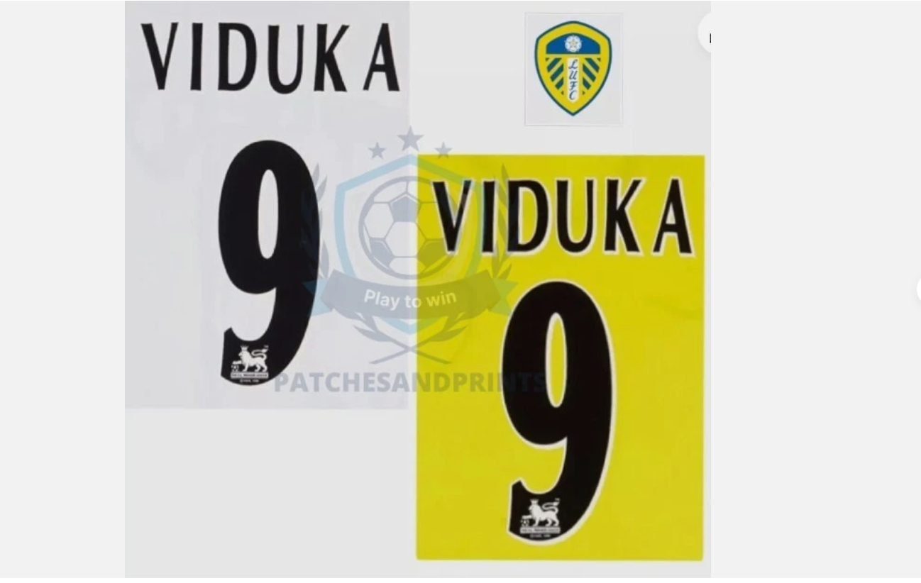 1997-2007 Black White Viduka 9 Leeds EPL Player Size Premier League Nameset