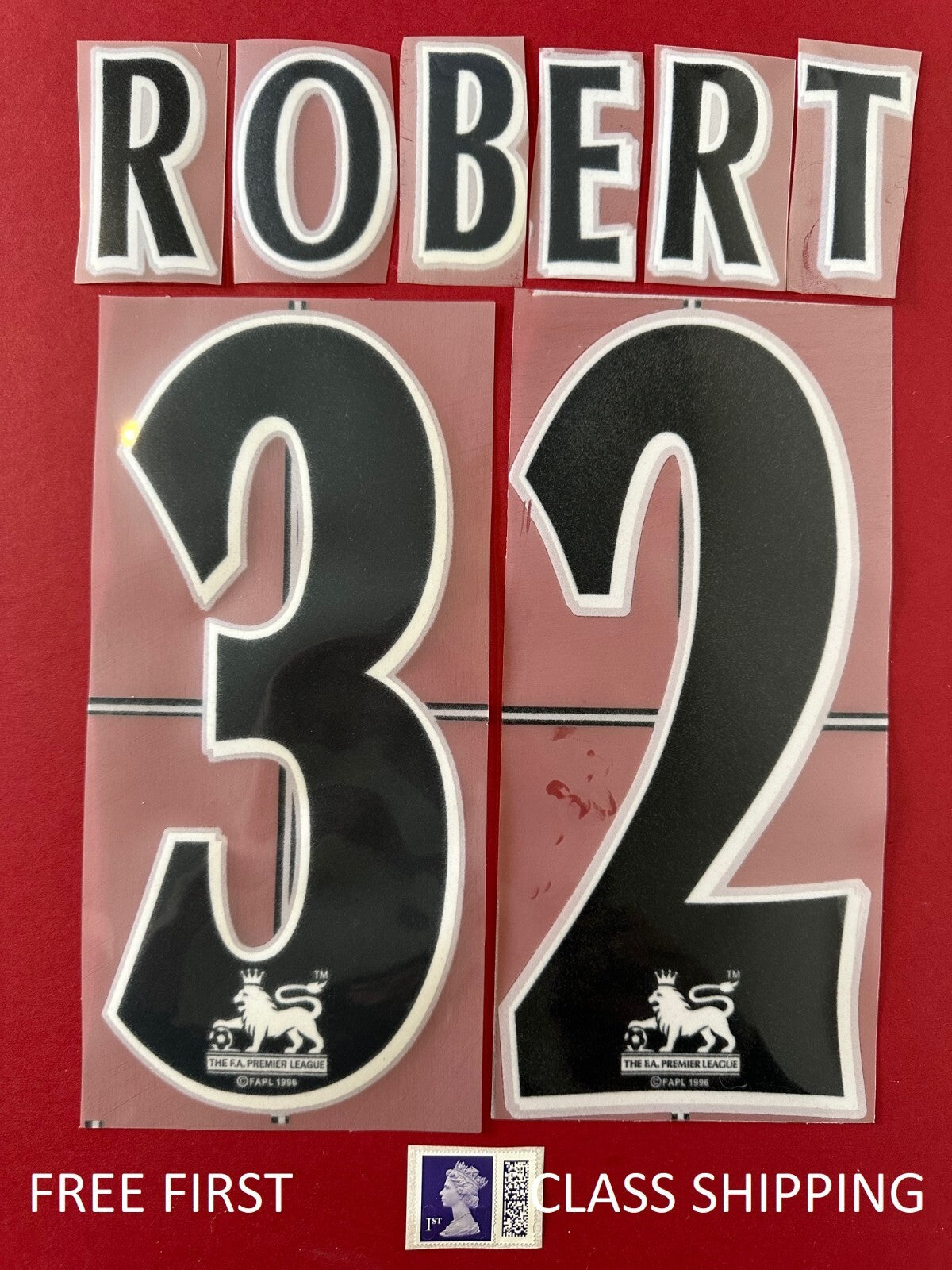 Robert #32 1997-2006 EPL Player Size Premier League Black Nameset  Newcastle UK