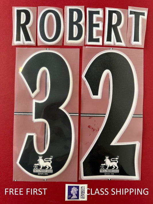Robert #32 1997-2006 EPL Player Size Premier League Black Nameset  Newcastle UK