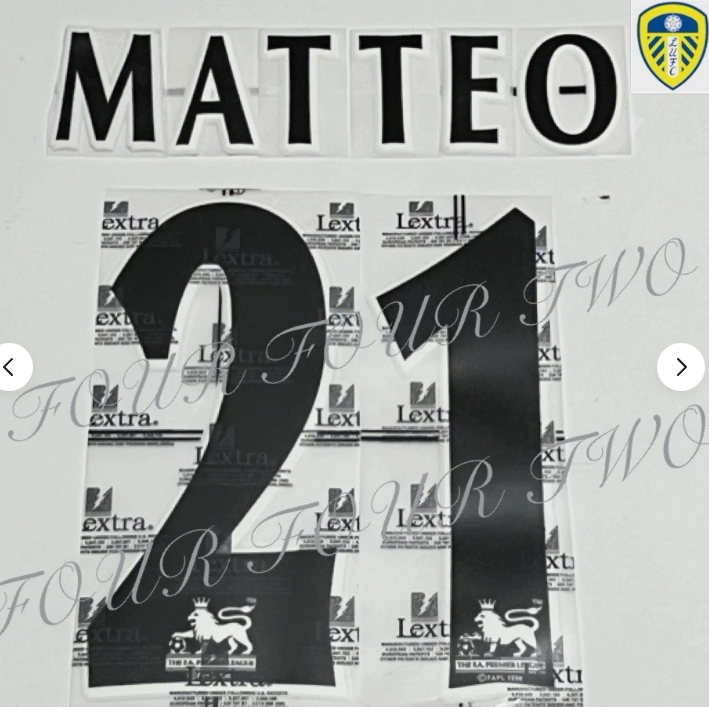 Matteo #21 Leeds 97-07 EPL Player Size Premier League felt Nameset UK