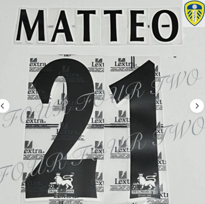 Matteo #21 Leeds 97-07 EPL Player Size Premier League felt Nameset UK