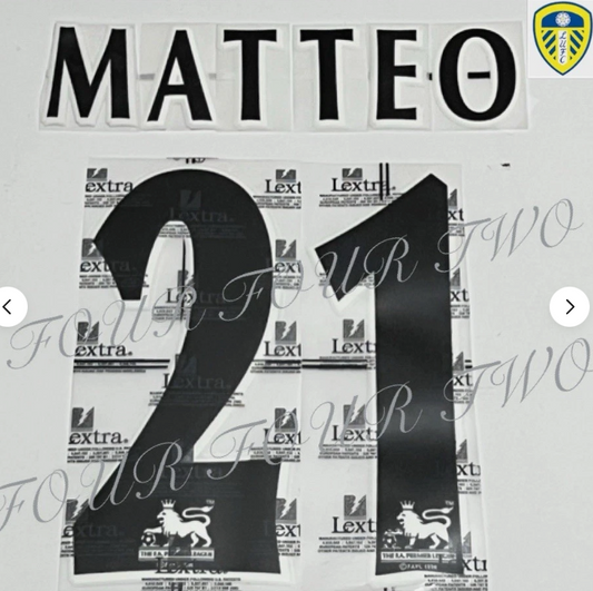 Matteo #21 Leeds 97-07 EPL Player Size Premier League felt Nameset UK
