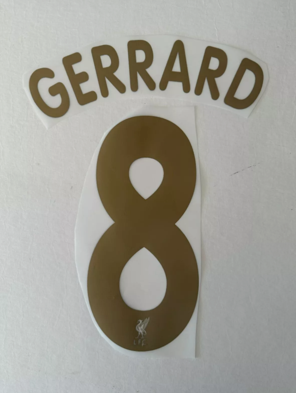 Gerrard #8 2006-2007 Champions league Player Size Gold Nameset Plastic Liverpool