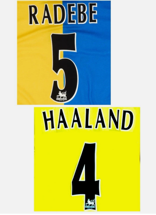 Radebe 5 or Haaland 4 Leeds 97-07 EPL Player Size Premier League felt Nameset UK