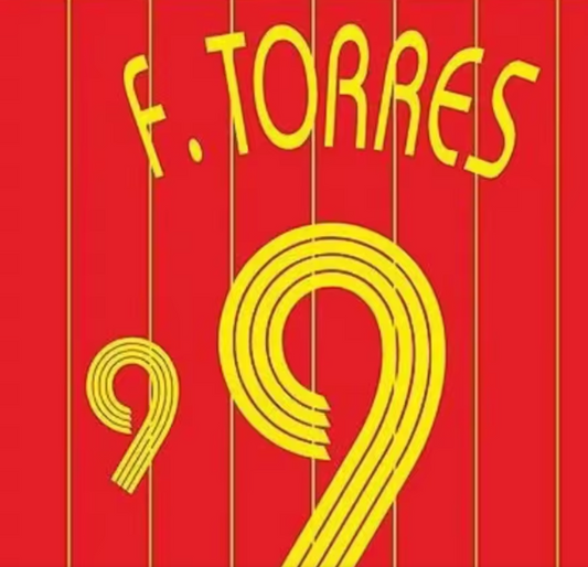 F.TORRES 9  WORLD CUP 2006 SPAIN HOME PLAYER SIZE YELLOW NAMESET