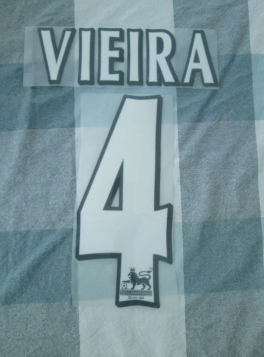 Vieira #4 1997-2006 Player Size Premier League WHITE FELT Nameset Arsenal UK