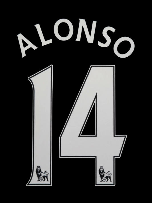 2007-2013 Alonso 14 Liverpool EPL NAME AND NUMBER SET, Home Away nameset