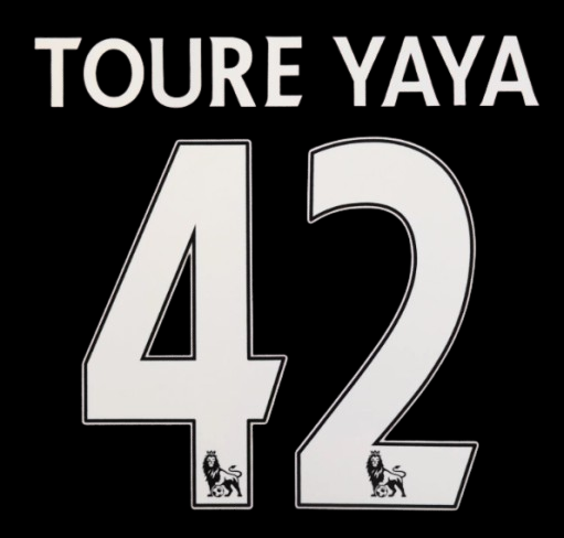 Toure Yaya #42 10-17 EPL Player Size Premier League White felt Nameset UK STOCK
