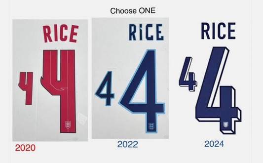 Rice 4 nameset 2020-2024  England player size printing Nameset Choose one set