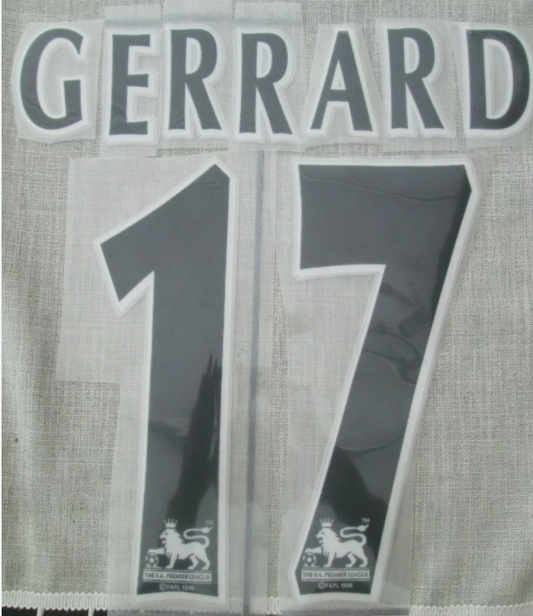 GERRARD #17 1997-2004 Player Size Premier League Black Nameset UK Liverpool