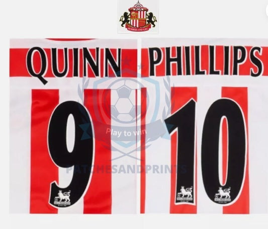 Phillips or Quinn 1998-2007 Sunderland Player Size Premier League Black Nameset