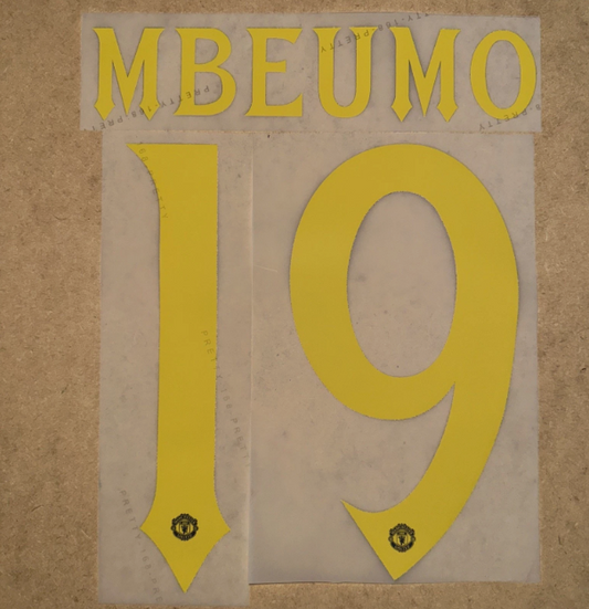 Mbeumo #19 2025-26 Player Size  Cup Yellow Away Nameset Manchester United