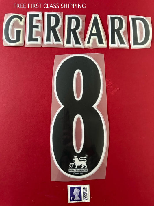 GERRARD #8 1997-2004 Player Size Premier League White Nameset UK STOCK Extra