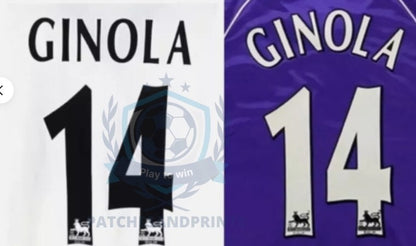 GINOLA #14 Newcastle 1997-2003 Player Size Premier League White Nameset UK STOCK