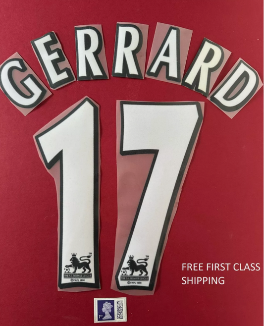 GERRARD #17 1997-2004 Player Size Premier League White Nameset UK Liverpool
