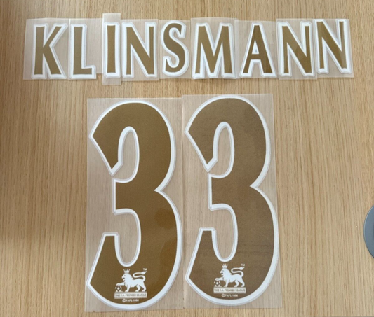 Klinsmann  #33 1997-1999 Tottenham Spurs Player Size Premier League GOLD Nameset