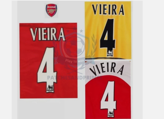 Vieira 4 Arsenal 1997-2007 EPL NAME AND NUMBER SET, Home Away CHOOSE one nameset