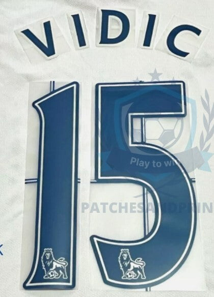 Vidic #15 2007-2013 EPL Player Size Premier League navy felt Nameset UK STOCK