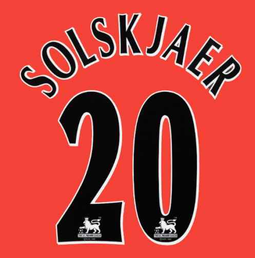 SOLSKJAER #20 1997-2006 Player Size Premier League Black Nameset  UK STOCK Man u