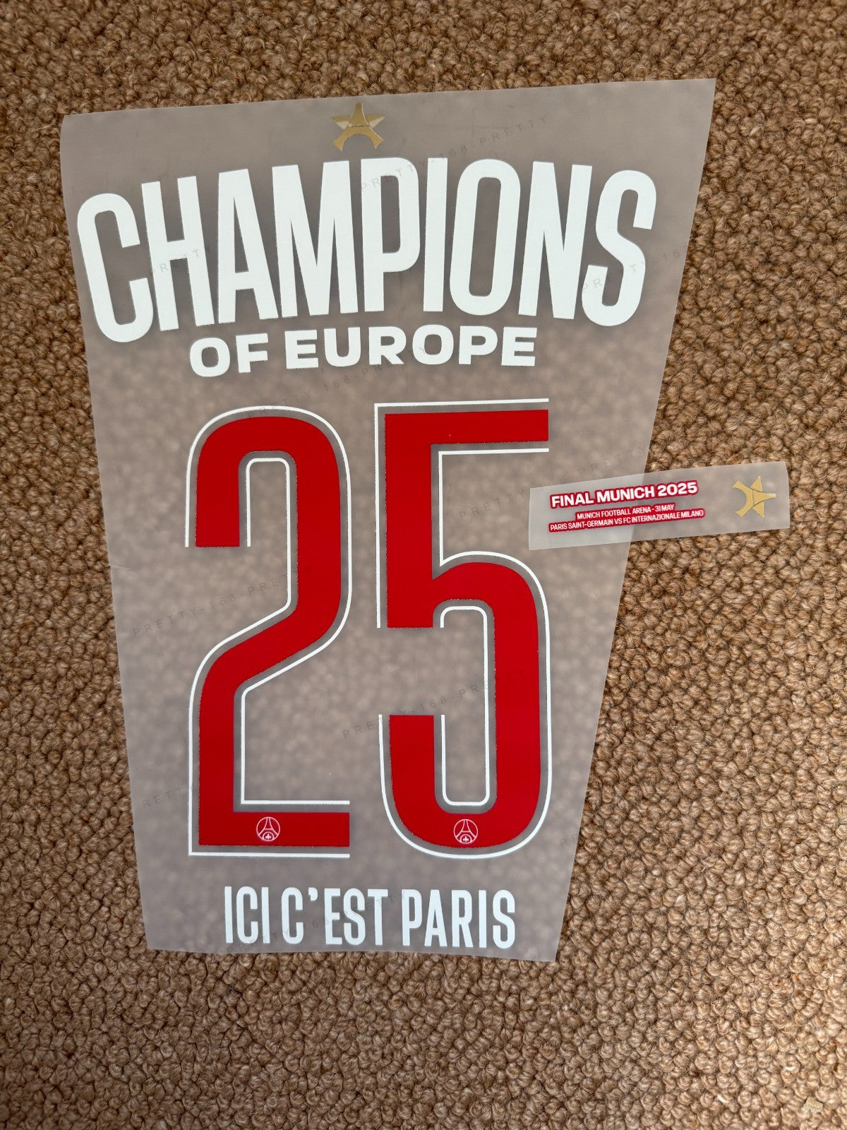 2025 CL Winners PSG Paris patch player size Paris St Germain UK Nameset SET