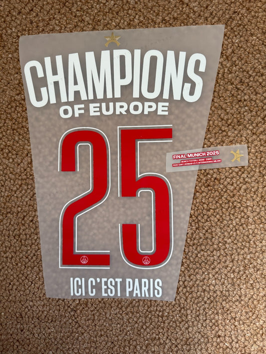 2025 CL Winners PSG Paris patch player size Paris St Germain UK Nameset SET
