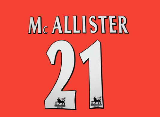 Mc Allister #21 1997-2006 EPL Player Size Premier League White Nameset Liverpool