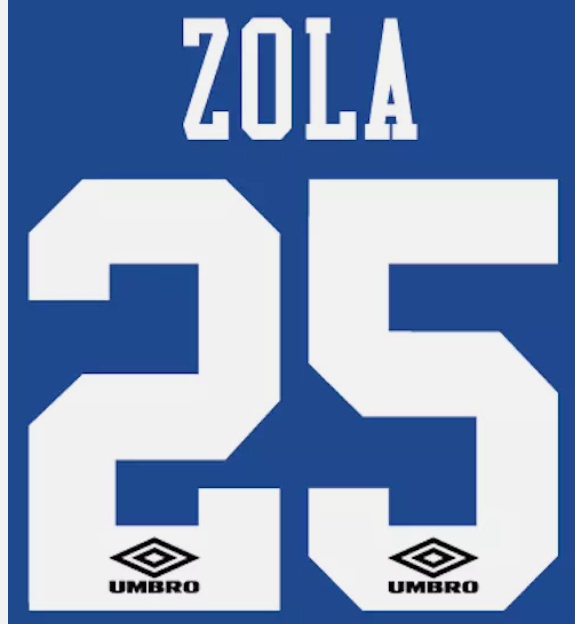 Zola #25 1994-1996 Chelsea Home Felt Player Size Premier League Nameset