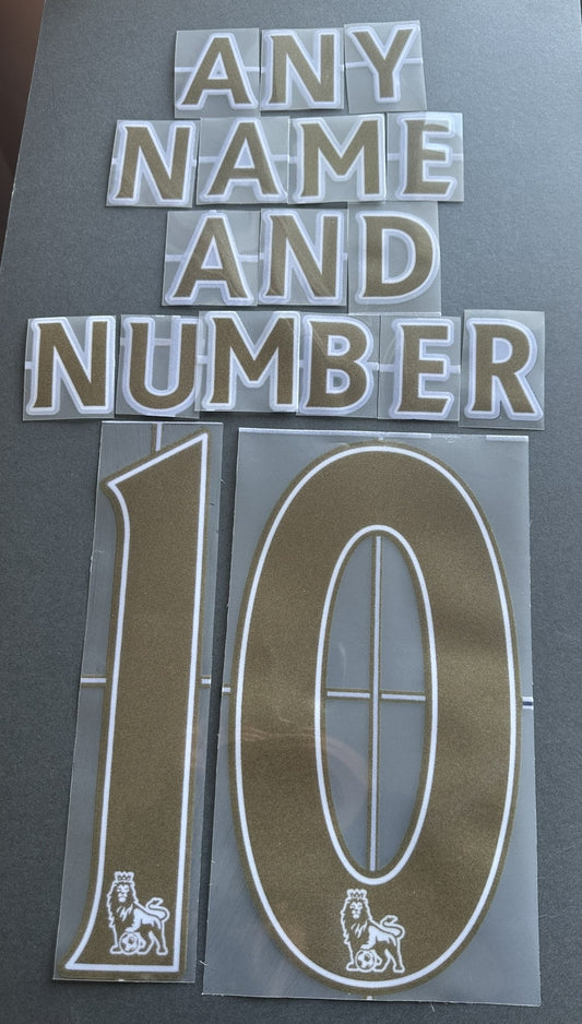 2007-2013 Any Name and Number Premier League GOLD Flock Felt nameset EPL printing  for Football Shirt