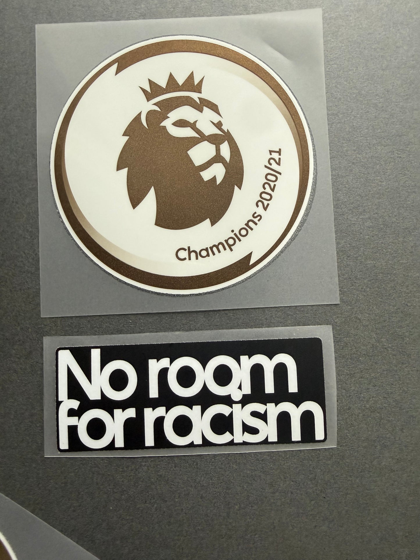 Premier League 2020-2021 Champions and No Room for Racism sleeve patch set for football shirt