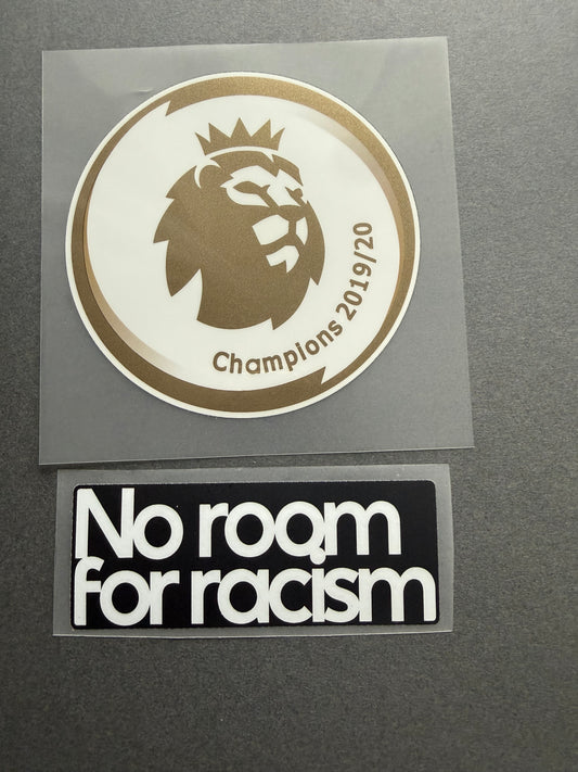 Premier League Champions 2019-2020 and No Room for Racism sleeve patch set for football shirt