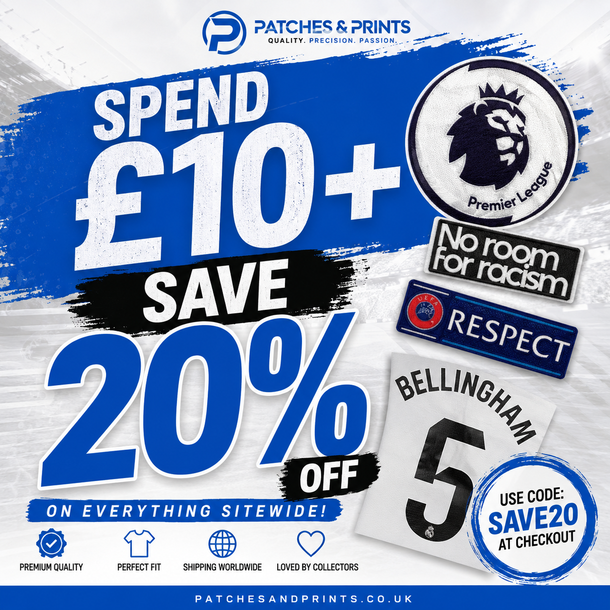 Patches and Prints - Spend £10 or more and save 20%